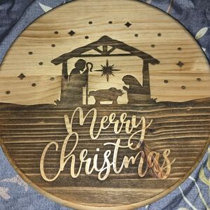 Wooden Merry Christmas Nativity Plaque